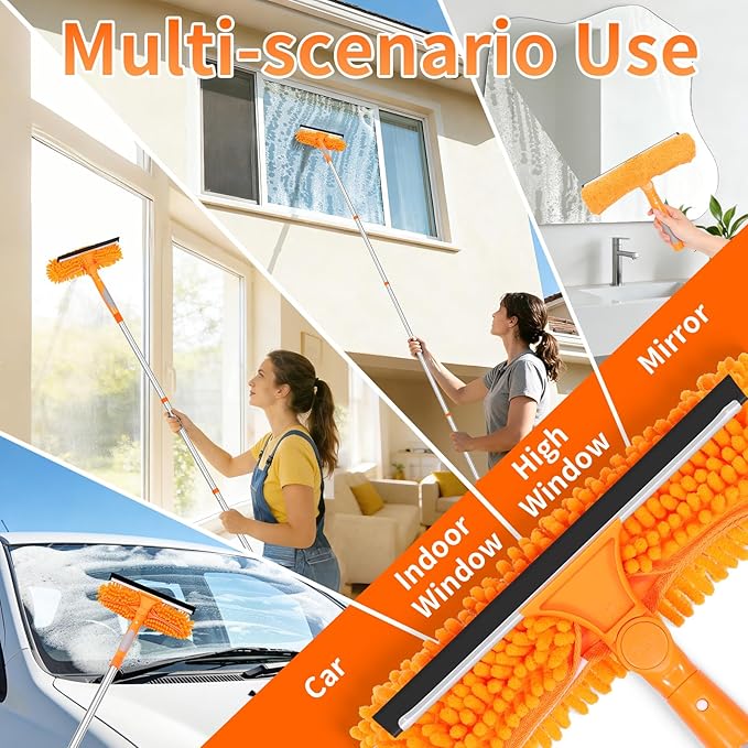 152’’/ 109 Squeegee Window Cleaner 2 in 1 Rotatable Window Cleaning Tool Kit Window Washing Kit with Extension Pole for Indoor Outdoor High Window Car Glass