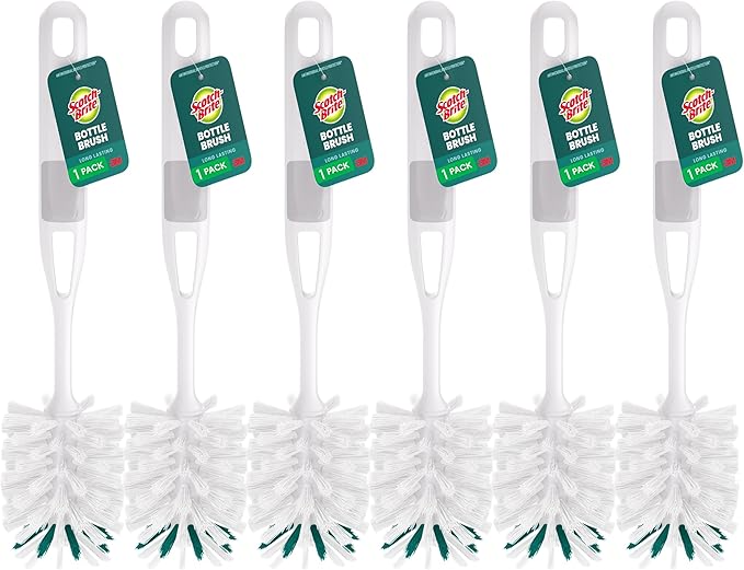 Scotch-Brite Glass and Water Bottle Brush Long-Lasting Bristles Safe On Multiple Types of Water Bottles Baby Bottles Vases and More (6-Pack)