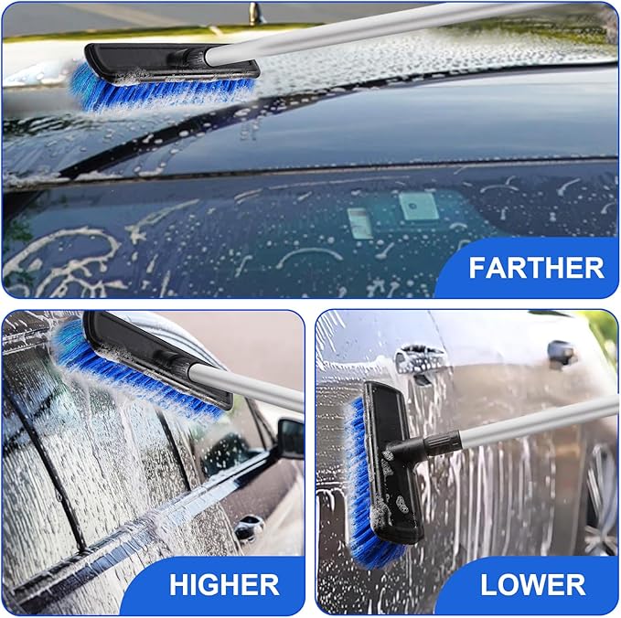 62 Car Wash Brush Mop with Long Handle 10 Soft Bristle Scrub Scratch-Free Car Cleaning Brush Supplies Broom Kit for RV Boat Truck SUV House Siding Snow Floors Extension Aluminum Alloy
