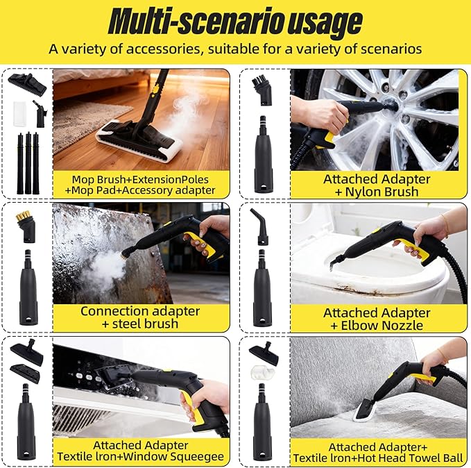 Rolling Steam Cleaner for Floors &amp Cars 1800W Portable Steam Cleaner with 2.0L Tank &amp 5m CordMulti-Scenario Cleaner for Home Car Kitchen Bathroom Tile Grout Carpet