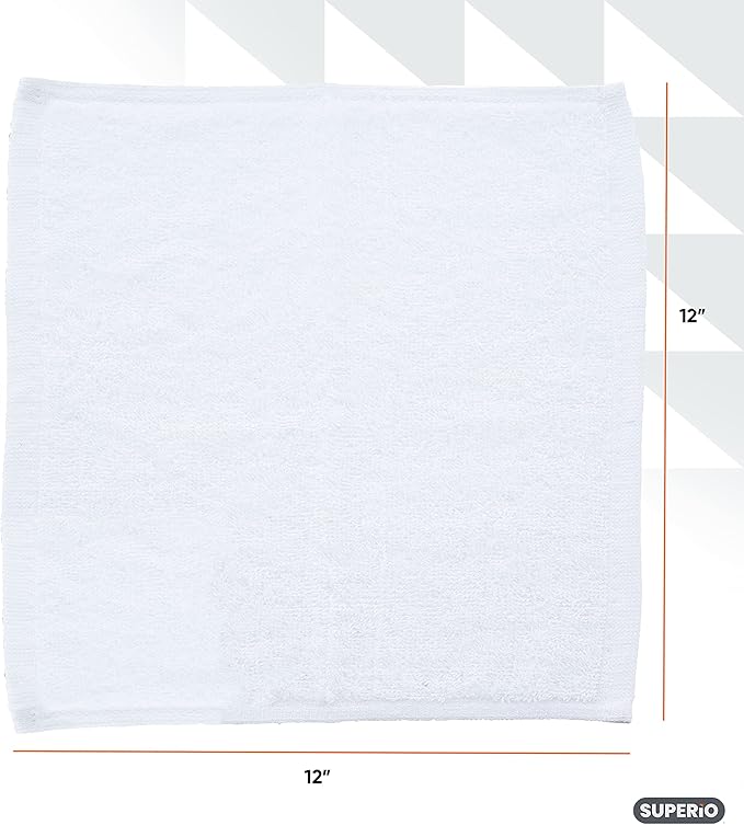 Superio Terry Cloth Rags White Washcloths 100% Cotton 12 Cleaning Cloths Kitchen Towels Facial Washcloth Spa Cloths Hand Towel Small Lint Free Rags for Multi-Purposes (24 Pack)