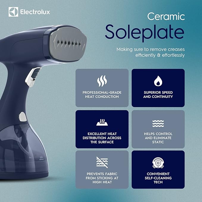 Electrolux Steamer for Clothes LX15003 Portable Handheld Fabric and Garment Steamer Iron Press Wrinkle Remover with Lint Remover &amp Fabric Brush – Blue