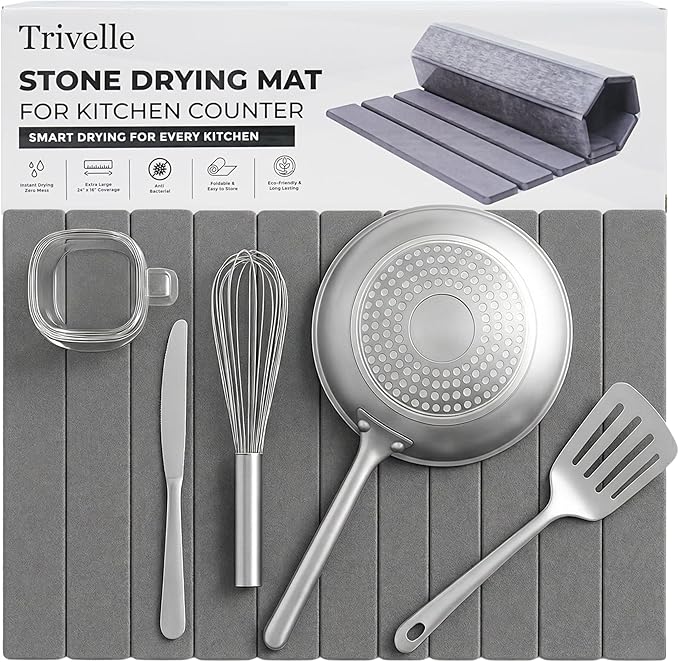 Quick Drying Large Stone Drying Mat for Kitchen Counter Collapsible Dish Drying Rack Diatomaceous Earth Dish Drying Mat Durable Drying Stone Practical Dish Drying Mats