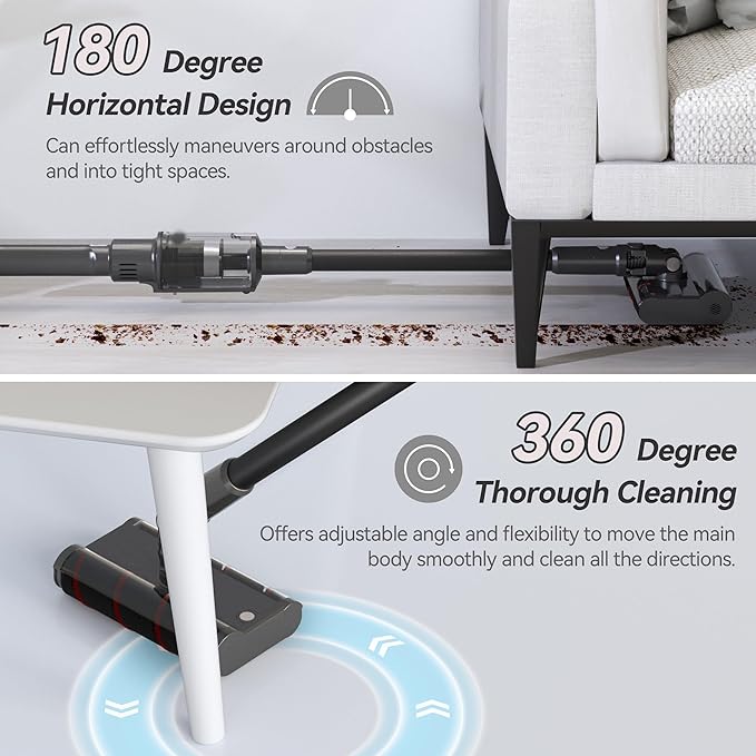 Cordless Stick Vacuum Cleaner for Home with 360° Wheels and W-Shape Brush 22KPa Powerful Suction 40 Min Runtime Lightweight Small Vacuum for Hard Floor and Carpet Gray