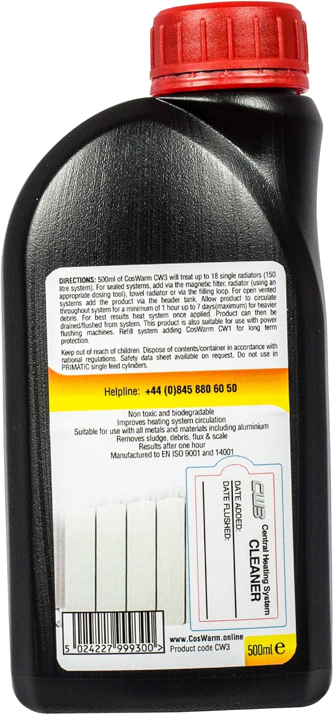CW3 Central Heating System Cleaner | Treats Up To18 Radiators | Boiler Radiator &amp Pipe System Cleaning &amp Descaling Solution | Cleans &amp Removes Rust Debris Scale Sludge | Underfloor
