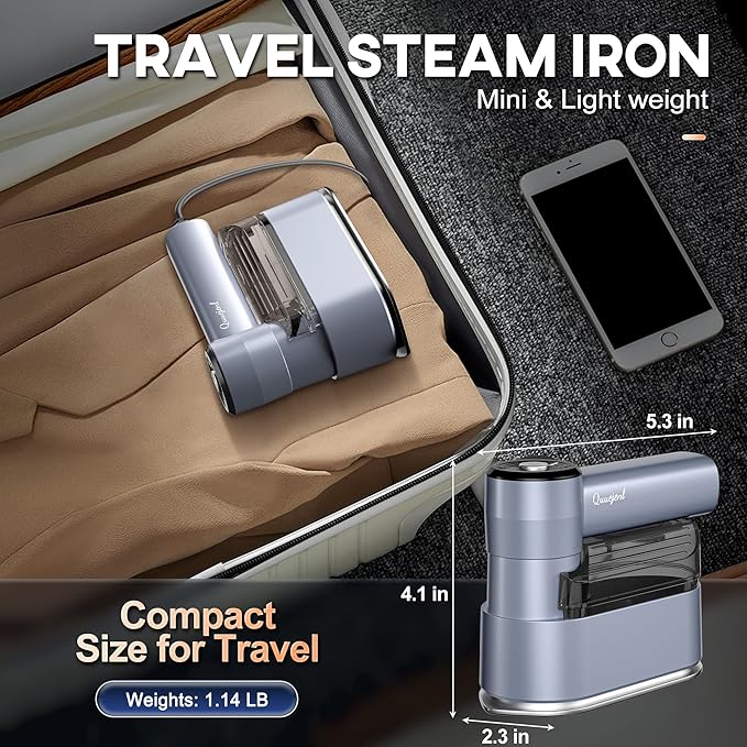 Travel Steamer for Clothes Small Iron - 1000W Portable Steamer &amp Mini Iron10s Fast Heat Handheld Mini Steamer with 8FT Cord Foldable Handle Travel College Dorm &amp Home Essentials (Blue)
