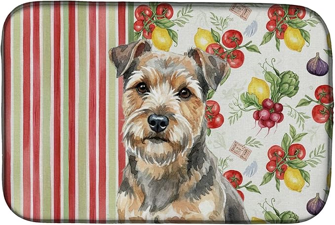 Caroline's Treasures Grizzle and Tan Norfolk Terrier Vegetables Dish Drying Mat Absorbent Dish Drying Mat Pad for Kitchen Counter Dish Drainer Mat for Countertop 14 x 21 Multicolor