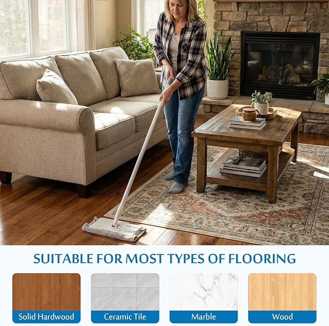 Flat Mop Microfiber Mop with 55’’ Long Handle Mops for Floor Cleaning with Flexible 12 ‘’ Flat Head Household Wet &amp Dry Mops for Wall Floor