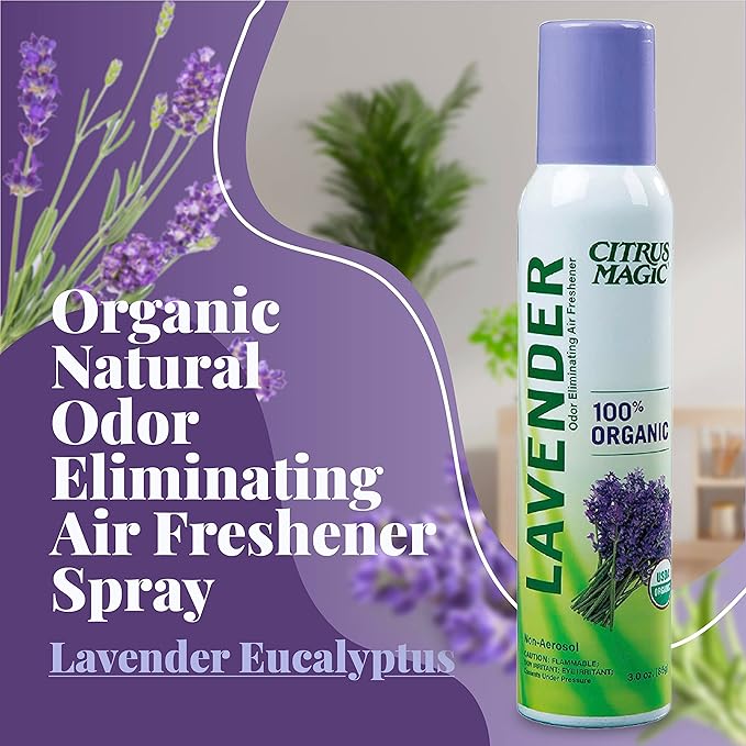 Citrus Magic Organic Natural Odor Eliminating Air Freshener Spray Lavender Eucalyptus 3-Ounce Pack of 3