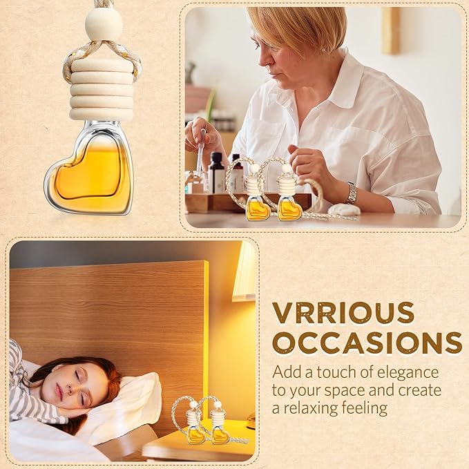 50 Pcs 6ml Hanging Car Air Diffuser Bottle Empty Glass Perfume Air Freshener Heart Love Bottle Diffuser Pendant Valentine's Day Essential Oil Fragrance Aromatherapy Ornament (Clear)