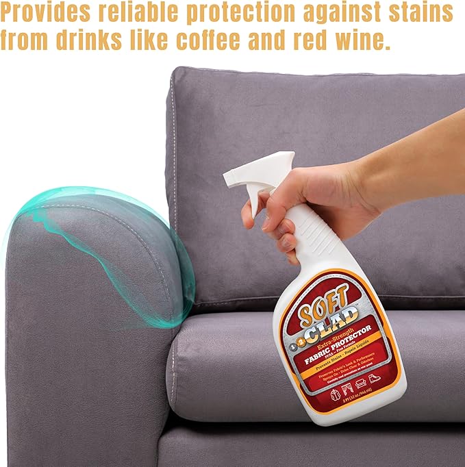 Extra Strength Fabric Protector Spray Prevents Stains and Repels Liquids. SoftClad Guards Furniture Shoes Carpet Upholstery Suede Leather Couch. Safe for Indoor Use. PFAS Free Formula 32oz