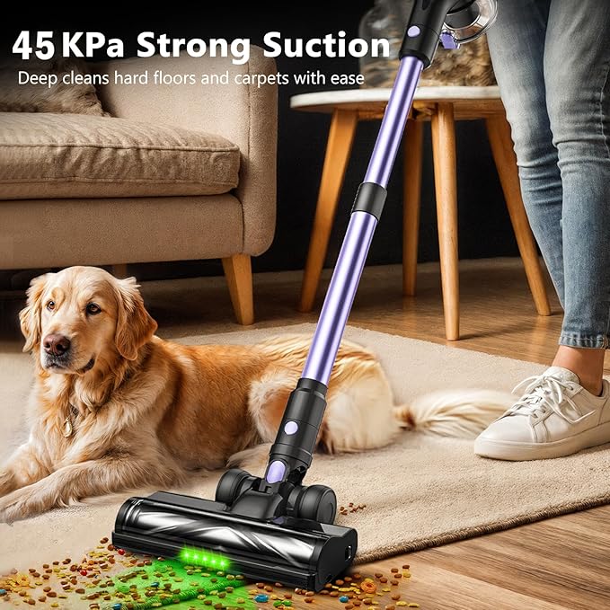 Cordless Vacuum Cleaner 46Kpa/55 Mins Vacuum Cleaners for Home Self-Standing Stick Vacuum Purple