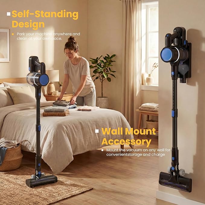 NEWBULIG Cordless Vacuum Cleaner Powerful Stick Vacuum with Flexible Steering &amp Extendable Pole3 Brush Heads 35Mins Runtime Lightweight Wireless for Hardwood Floors &amp Carpet Pet Hair Wal
