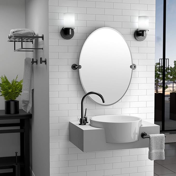 Gatco 1481MX Latitude II Round Toilet Brush and Holder Freestanding Bathroom Toilet Brush Set Matte Black