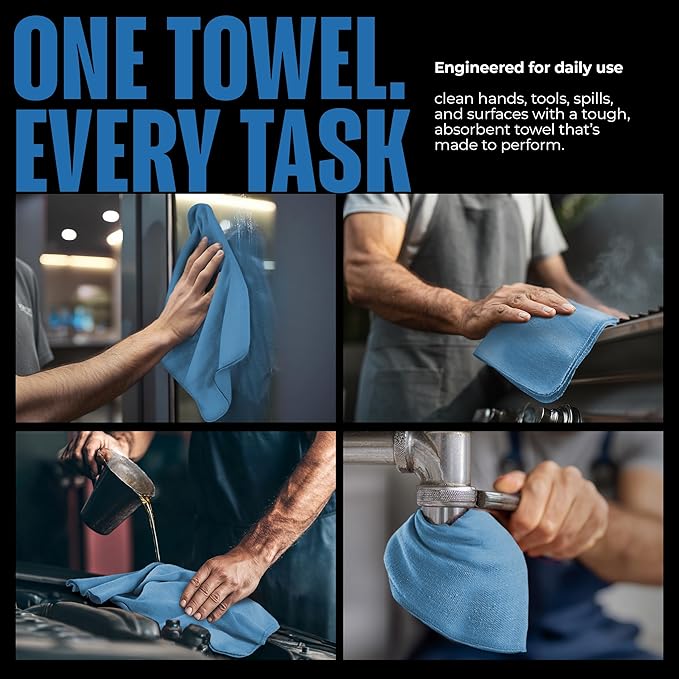 Utopia Towels Cotton Shop Towels 12x14 Inch 100 Pack Soft Absorbent Reusable Cotton Rags Durable and Multipurpose Cleaning Shop Towel for Auto Garage Bar &amp Home Cleaning (Blue)