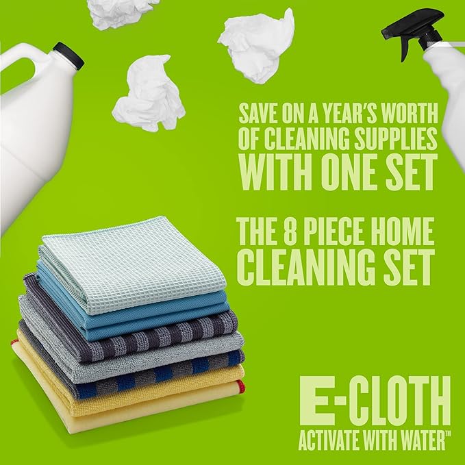 E-Cloth Home Cleaning Set Premium Microfiber Cleaning Cloth Household Cleaning Tools &amp Supplies for Dusting Bathroom Kitchen &amp Cars Washable &amp Reusable 100 Wash Guarantee 8 Piece Se