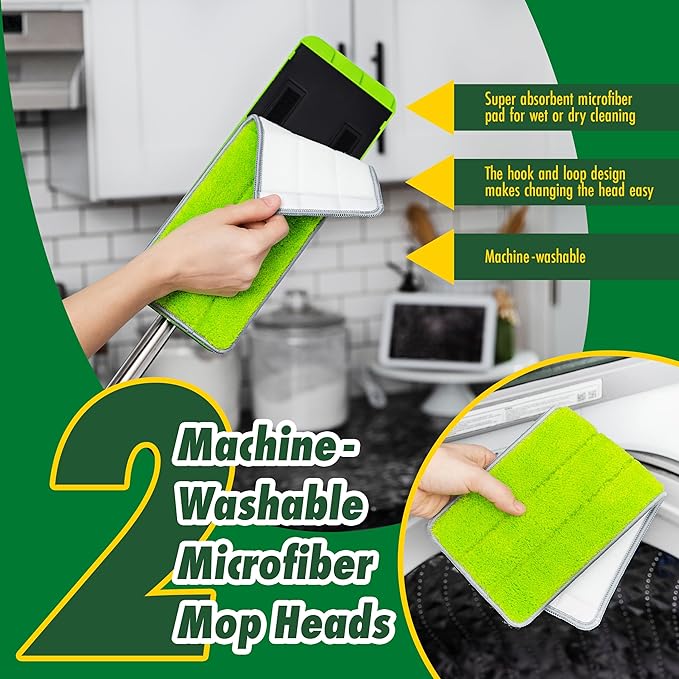Libman Rinse 'n Wring Mop and Bucket System Microfiber Dry Wet Mop for Floor Cleaning Hardwood Laminate Tile Cleaner Dual Chamber Bucket Design 2 Total Refill Replacement Head Pads
