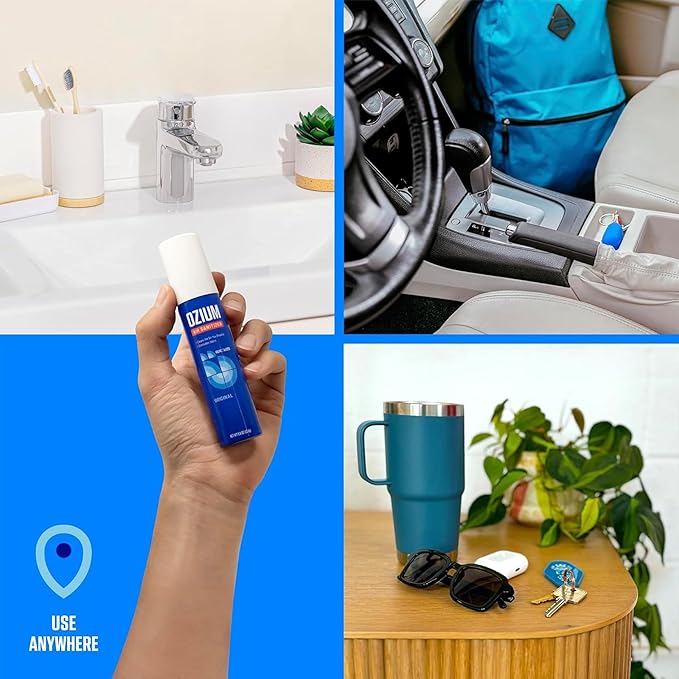 Ozium Air Sanitizer Spray - Room Odor Eliminator for Home Car and Office - Carbon Black - 0.8 oz Can - 6 Pack
