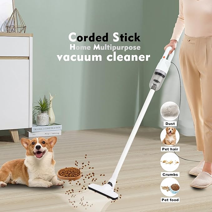 6-in-1 Lightweight Stick Vacuum Cleaner with 350W Powerful Motor Mini Portable Household Handheld Vacuum Cleaner for Domestic Hard Floors Carpets and Pet Hair(Porcelain White Corded)