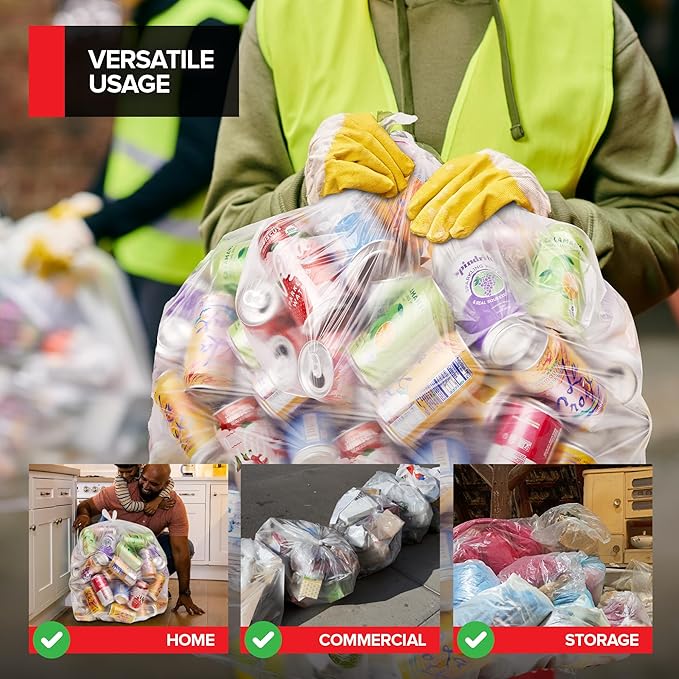 Stock Your Home Clear Trash Bags – 30-33 Gallon (250 Pack) – Disposable Leak-Resistant Garbage Can Liners for Office Bathroom Deli Produce Dog Poop Cat Litter