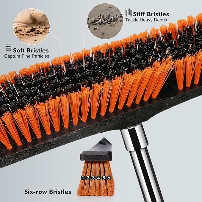 24 Push Broom Heavy Duty Outdoor Commercial Broom for Cleaning with 55 Long Handle and Stiff Bristles for Driveway Garage Yard Patio Warehouse Concrete Floor CleaningOrange