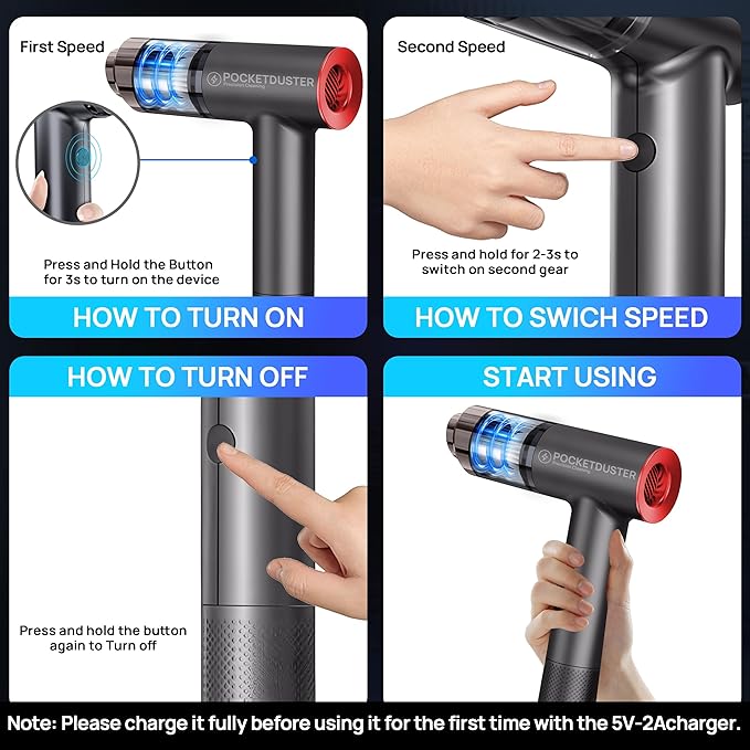 2-in-1 Compressed Air Duster and Mini Vacuum Cleaner with 150000 High RPM - Powerful Brushless Motor for Desktop Keyboards Laptop Dryer and Electronics