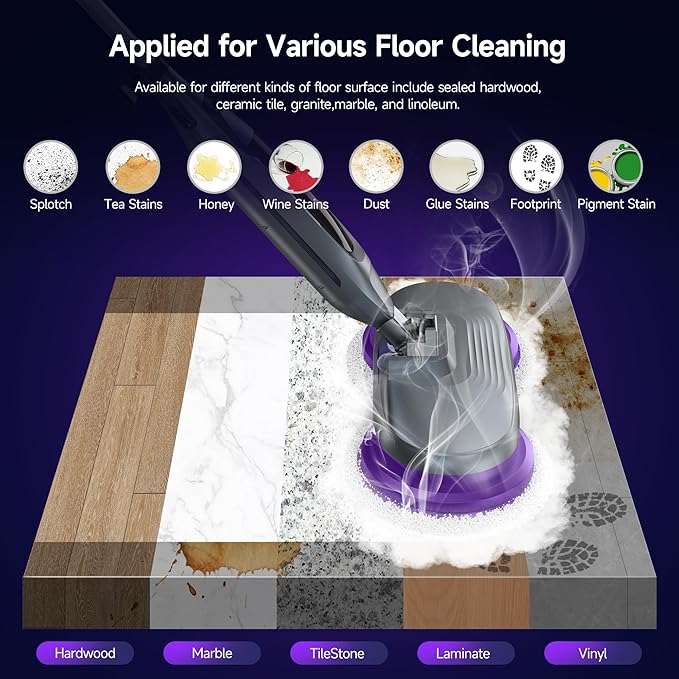 Scrubbing Steam Mop Steam Mops for Floor Cleaning with Rotating Pads 4 Cleaning Modes &amp LED Headlights Swivel SteeringSafe for all Sealed Hard Floors F2