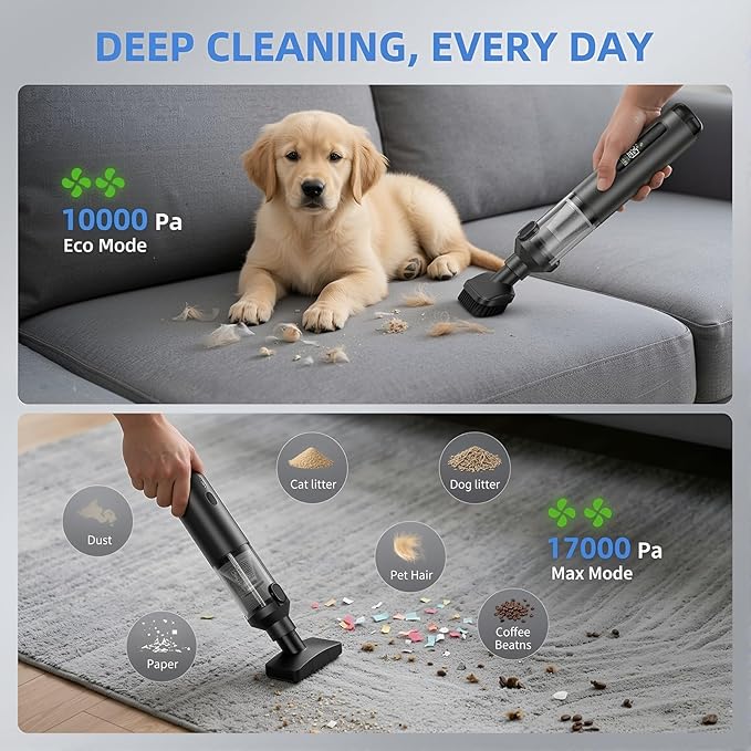 17000Pa Cordless Handheld Vacuum Cleaner AI Brushless Motor with HD Display One-Touch Dust Emptying Lightweight for Home &amp Car Cleaning Long Battery Life