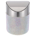 TOYANDONA Mini Trash Can with Flip Lid Stainless Steel Round Desktop Wastebasket with Colorful Rhinestones Compact Garbage Bin for Bedroom Office Small Spaces