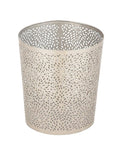 CosmoLiving by Cosmopolitan Metal Small Waste Bin with Laser Carved Floral Design 9 x 9 x 10 Silver