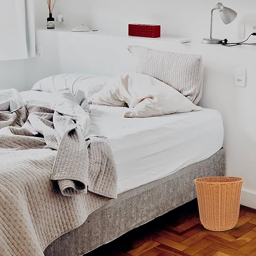 Kichvoe Woven Trash Can Storage Basket Versatile Household Wastebasket Imitation Rattan Design Decorative Sundries Basket for Living Room Bedroom and Bathroom Use