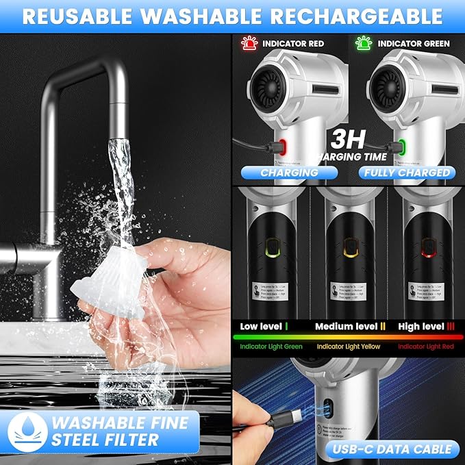 Car Vacuum Portable Cordless with 18000PA Super Suction 4 in 1 Portable Air Blower/Car Vacuum 90°Foldable Handheld Rechargeable Brushless Motor Gifts for Valentine's Day for Home PC