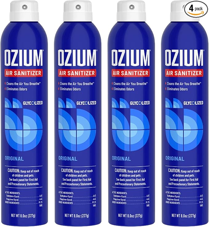 Ozium® 8 Oz. Air Sanitizer &amp Odor Eliminator for Homes Cars Offices and More Original Scent - 4 Pack | Reduces Airborne Bacteria Eliminates Smoke &amp Malodors