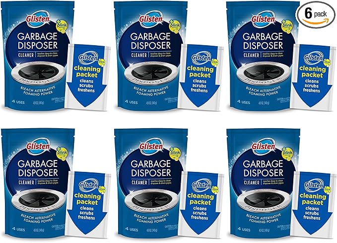 Glisten Garbage Disposer Cleaner Odor Eliminator with Foaming Action Removes Build-up and Deep Cleans Lemon Scent 4.9 Oz(Pack of 6)