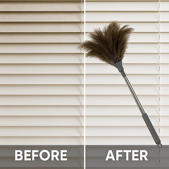 Ostrich Feather Duster 79 Inch (2m) Extra Long Extendable Telescopic Handle Cleaning Tool Natural Soft Feather Brush for High Ceiling Fan High Shelves and Home Cleaning