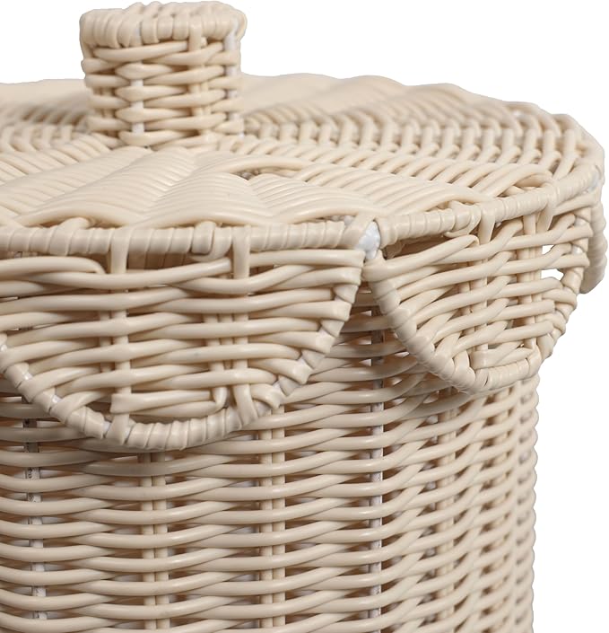 happimess HPM1408W Fern Modern Bohemian Resin 2.9-Gallon Cylinder Wicker Watebasket with Scalloped Lid White