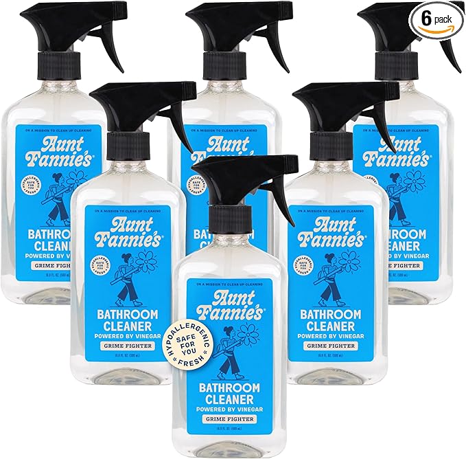 Aunt Fannie's All Purpose Bathroom Cleaner Vinegar Spray for Shower Tub Toilet Tile Sink and Fixtures 16.9 Ounces (Pack of 6)