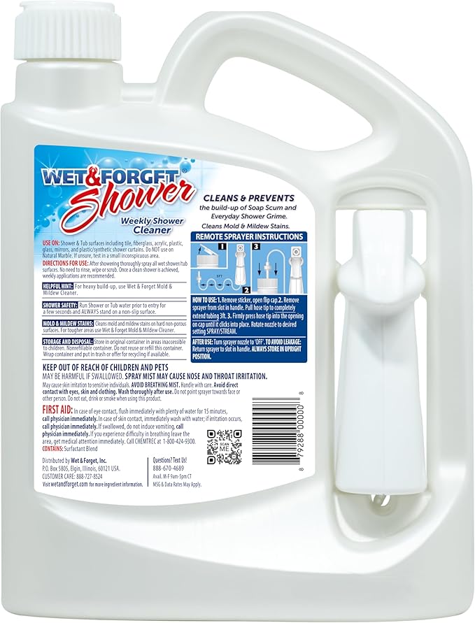 Wet &amp Forget Shower Cleaner Spray Fragrance-Free Weekly Bathroom Cleaner No Scrubbing Needed Bleach-Free Multi-Surface Bathroom Spray Cleaning Supplies Essential. 64 fl oz