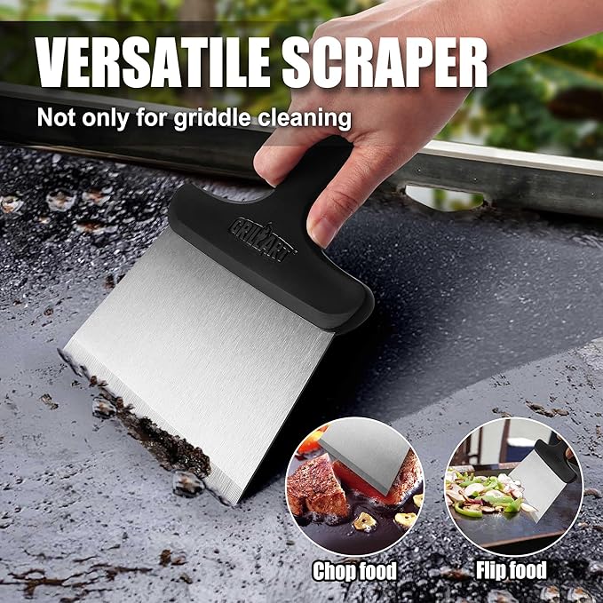 GRILLART Griddle Cleaning Kit for Blackstone Flat Top Grill Cleaning Kit with Grill Stone Griddle Scraper Scouring Pad and Handles Multifunctional Griddle Accessories for Rusty Grills Orange