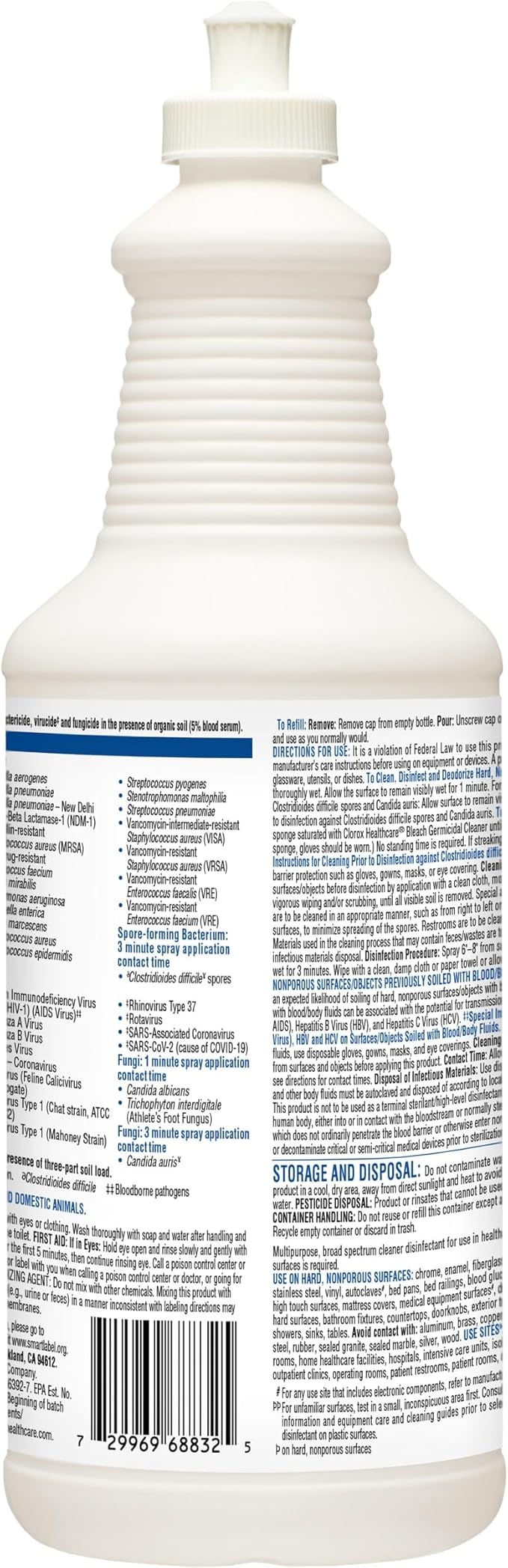 CloroxPro Healthcare Bleach Germicidal Cleaner Pull-Top Healthcare Cleaning and Industrial Cleaning 32 Ounces - 68832 (Pack of 6)
