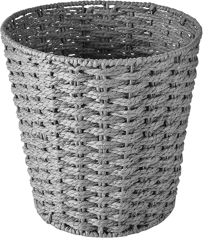 Zuvo Round Wicker Waste Basket Paper Bin - Wicker Trash Basket - Woven Trash Can Rubbish Basket for Bedroom Bathroom Offices or Home (Grey)