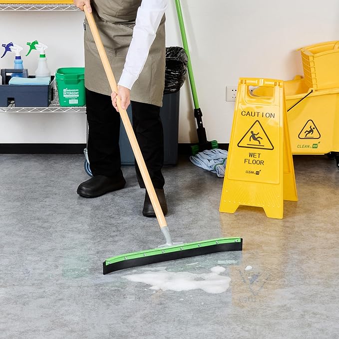 Restaurantware-SQUEEGEE ONLY: Clean Tek Professional 24 Inch Curved Floor Squeegee 1 Broom With Rubber Blade - Handle Sold Separately Heavy-Duty Green Steel Wiper Ideal For Floor Tiles