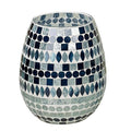 Touch of Class Mosaic Sea Wastebasket Multi Jewel Laser-Cut Hand-Cut Stripes in Blue Sapphire and Aqua Mist Hues on a Natural Clay 10 Inches High