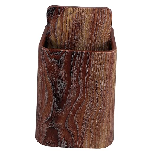 Elegant Swing Lid Waste Basket Imitation Wood Grain Trash Can for Kitchen Bathroom