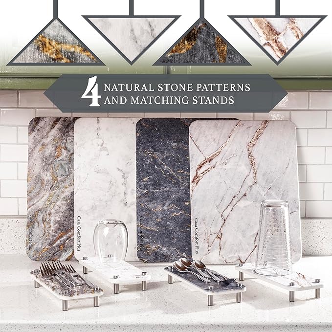 Stone Dish Drying Mat 2 Piece Set Water-Absorbent. Stone Drying Mat For Kitchen Counter [Quick Drying] Diatomaceous Earth Dish Drying Mat Contains Large &amp Small Stone Drying Tray. L11.75 x W15.