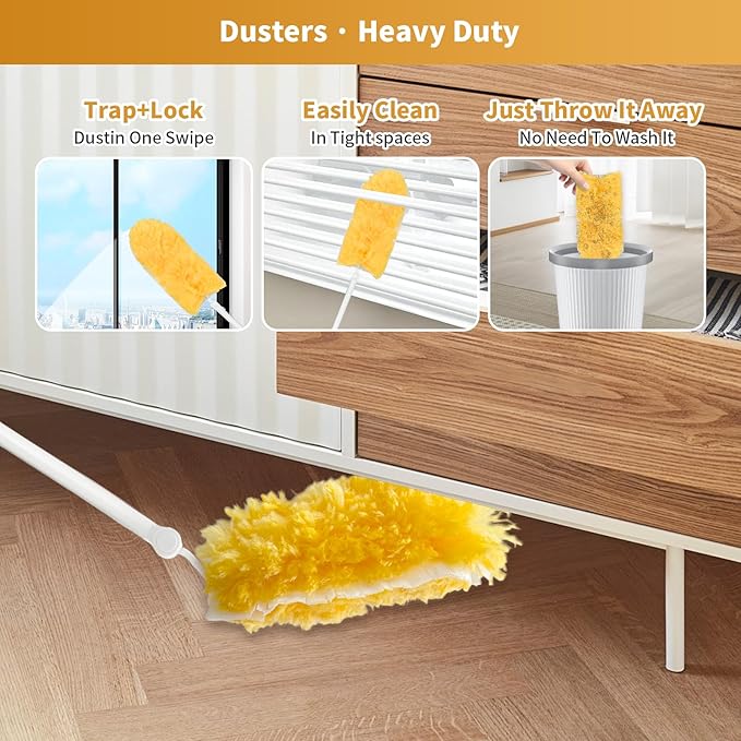 50 Pack Duster Refill Compatible with 1 Extendable Handle 360 Heavy Duty Duster Kit with 1 Handle Multi-Surface Disposable Dusters Refills for Cleaning Corner Furniture Car Blinds