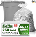 Betta 40-45 Gallon Clear High-Density Trash Bags 250 Count Box (40x48-inch) Commercial Medium-Duty Garbage Can Liners