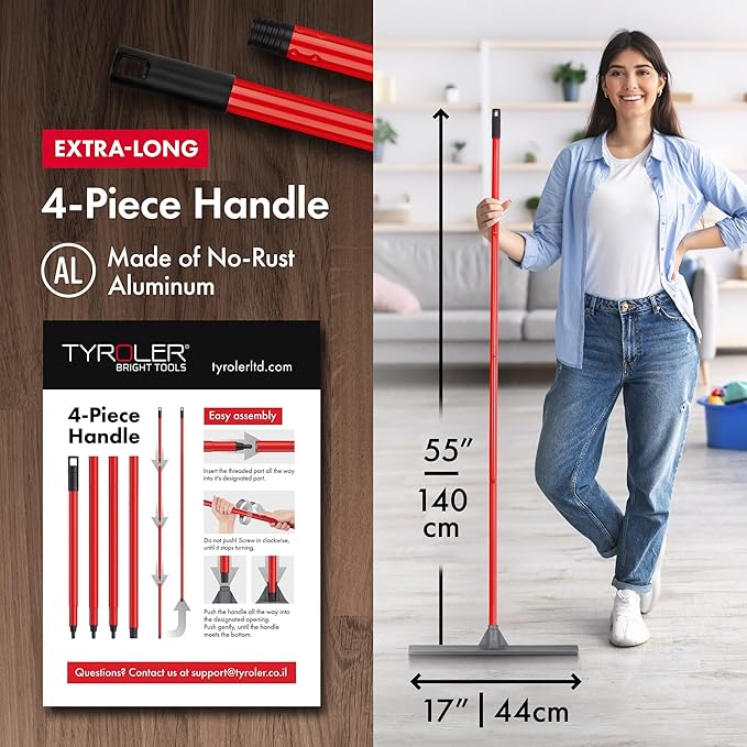 Tyroler Floor Squeegee for Concrete Floors 17 Heavy Duty Squeegee for Floor Squeegees Broom for Floors with 55 4 Part Handle Perfect for Tiles Marble Garage Deck Patio Bathroom Shower