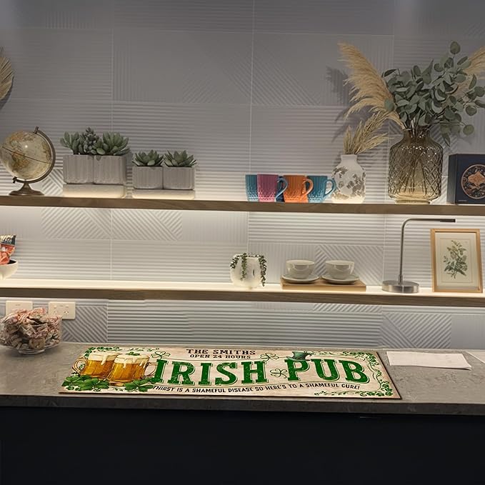 THUYPT Personalized Irish Bar Mat St Patrick's Day Decorations Kitchen Counter Irish Bar Dish Drying Mat Patrick's Lucky Shamrock Quick Drying Spill Mats (10)