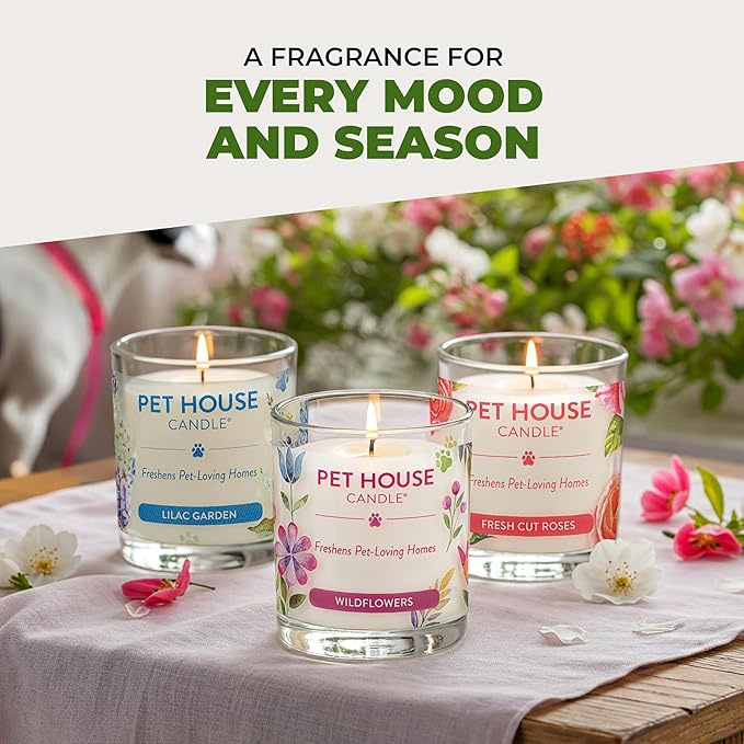 One Fur All Pet House Candle Plant-Based/Soy - Clean Burning Scented Long Lasting Pet Odor Candle for Home - Fresh Citrus